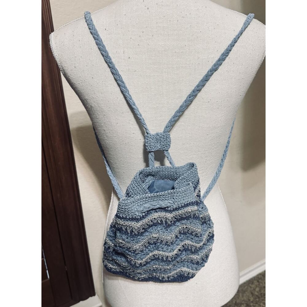 Crochet Small Bag Navy Blue Mini Backpack Chevron Striped